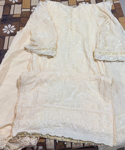 Elegant Cream Embroidered Kurta Set