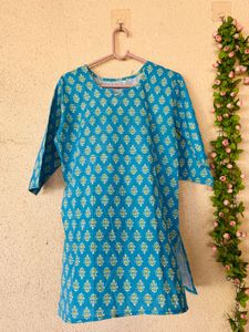 Blue Printed Cotton Kurta