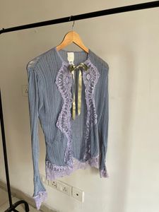 Crochet Lace Pastel Lilac Ribknit Shrug 💜