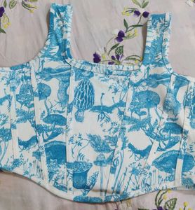 Unique Blue Mushroom Print Corset Tank top