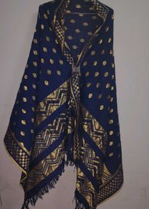satin silk banarsi neavy blue stall duptta shawl