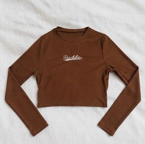 Brown "Baddie" Long Sleeve Crop Top