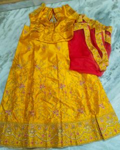 Yellow Embroidered Lehenga Set For wedding