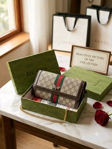 Gucci Monogram Chain Wallet with Bee Detail