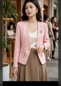 Chic Pink Blazer with Pearl Detail