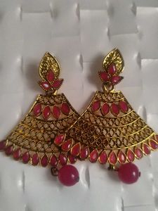 Statement Earrings - Red & Gold