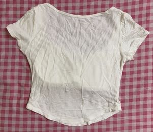 White ribbed padded Button-Up Crop Top