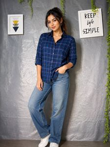 UNIQLO Blue Plaid Long Sleeve Shirt