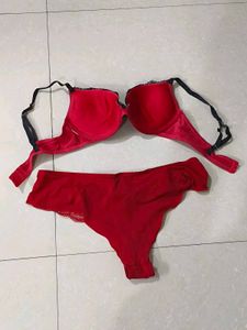 offer pushup padded Red Bra and Panty Set