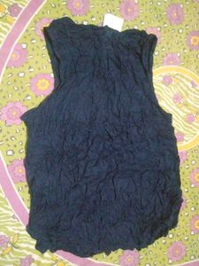 Crushed Navy Blue Sleeveless Top