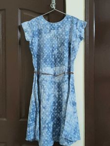 Blue Patterned Short Sleeve Dress