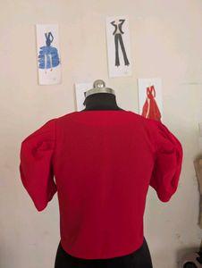 Chic Red Puff Sleeve Square Neck Top