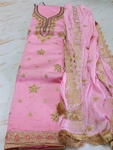 Unstitched Gorgeous Pink Embroidered Kurta Set