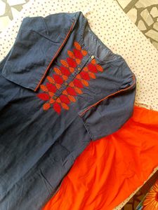 Blue Denim Kurta with Orange Pants