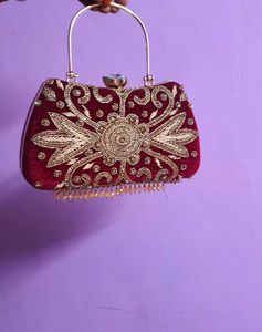 Maroon Clutch with Gold Embroidery