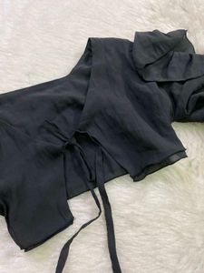 Black Ruffled Sleeve Cropped Top