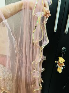 Elegant Pink Net Dupatta with Golden Border