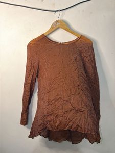 Brown Textured Sheer Long Sleeve Top
