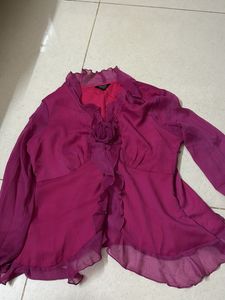 Chic Fuchsia Sheer Blouse with Floral Detail