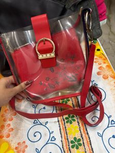 Chic Red Transparent Bag with Pouch
