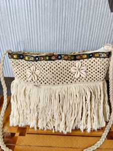 Boho Macrame Fringe Crossbody Bag