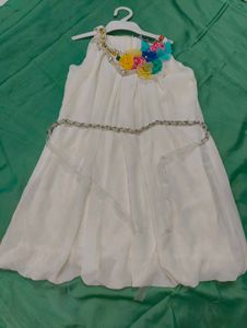 Girl's White Dress with Floral Detail