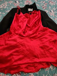 Stunning Red Satin Mini Dress- Deep Neck