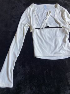 White Cropped Top with Cardigan