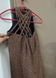 Sparkling Brown Halter Maxi Dress