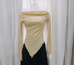 Asymmetrical Hem Ribbed Long Sleeve Top