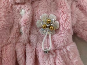 Cute Pink Faux Fur Coat, frock and pant
