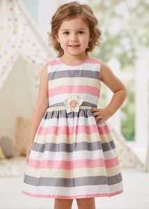 Striped Party Dress with Flower Detail