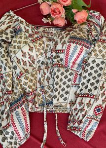 Boho Floral Print Tie Front Top
