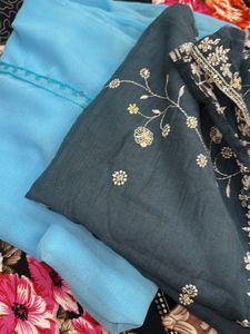 Embroidered Grey and Blue Dupattas …..🧣 COMBO OF