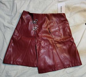 Savana Burgundy Faux Leather Skirt with Bow