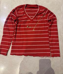 Striped V-Neck Long Sleeve Top