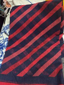 Stylish Red & Blue Striped Saree