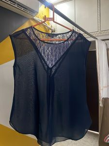Elegant Navy Lace Trim Top