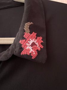 Vero Moda Embroidered Collar Black Shirt