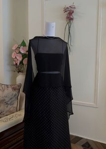 chiffon drape with polka dot flowy skirt