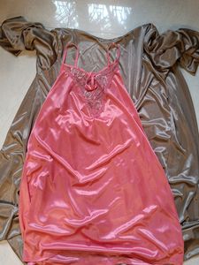 Heavy Satin Night Dress With Cape