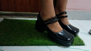 LEATHER MIX BLACK Mary Jane Heels
