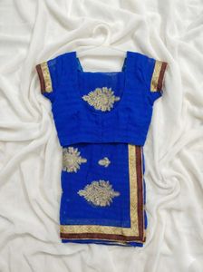 Blue Embroidered Saree with Blouse