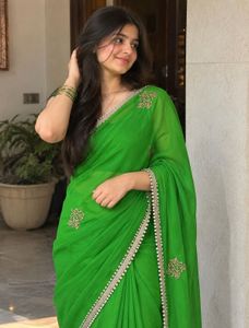 Elegant Green Embellished Party-Wear Saree 💚✨