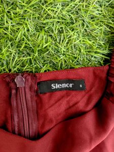 Maroon Ruffle A-line Dress