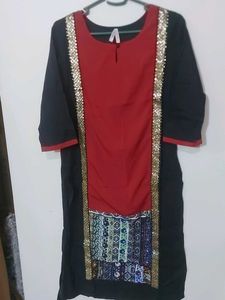 Black And Maroon Cotton Kurta