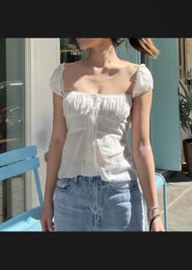 White Puff Sleeve Button-Up Top