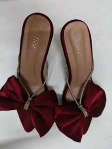Burgundy Bow Slide Sandals