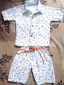 Summer Beach Print Shirt and Shorts Set