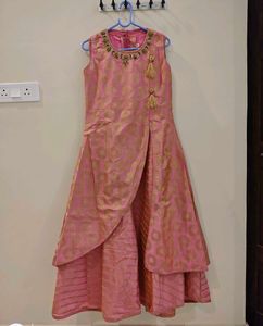 Elegant 2-Piece Indo-Western Pink &amp; Gold Gown